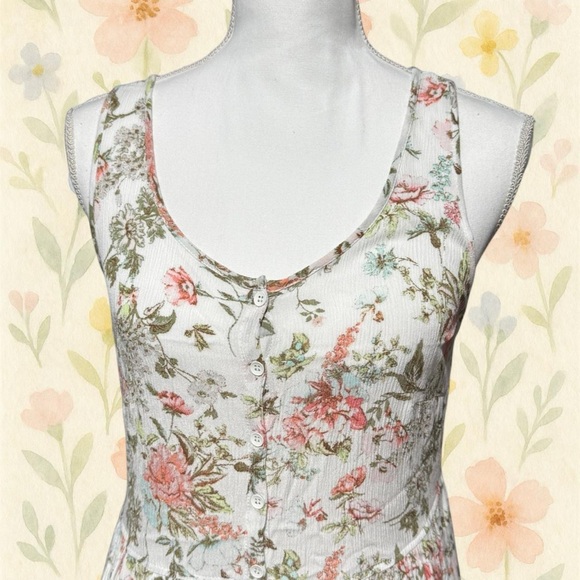 Frye Floral Maxi Dress M Cream Pink Boho Cottagecore Button Front Spring - Picture 2 of 5